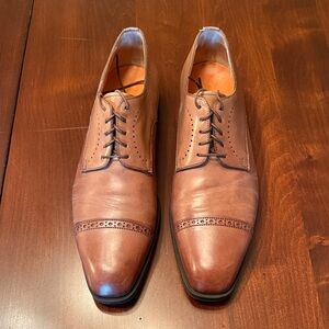 Santoni Brown Leather Cap-Toe Oxford Shoes - 9.5